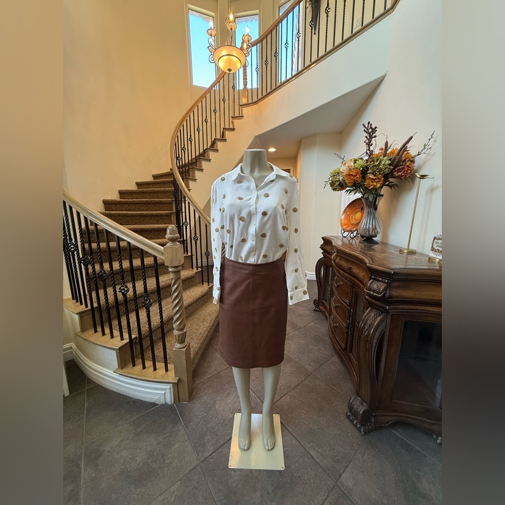 Lafayette 148 NY Nappa Lambskin Leather Pencil Skirt Brown Midi Luxury $2400